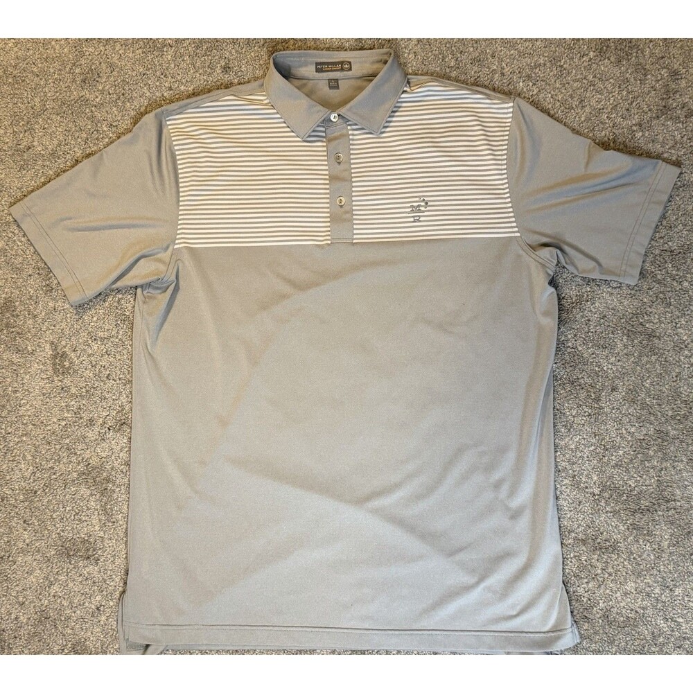 Peter Millar Summer Comfort Polo Large Grey And White Striped